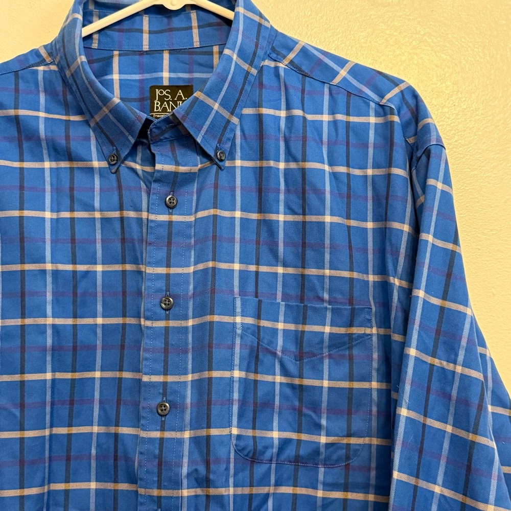 Jos. A. Bank Men's Blue‎ Checkered Shirt Size XXL Collared LonSleeve Button Down